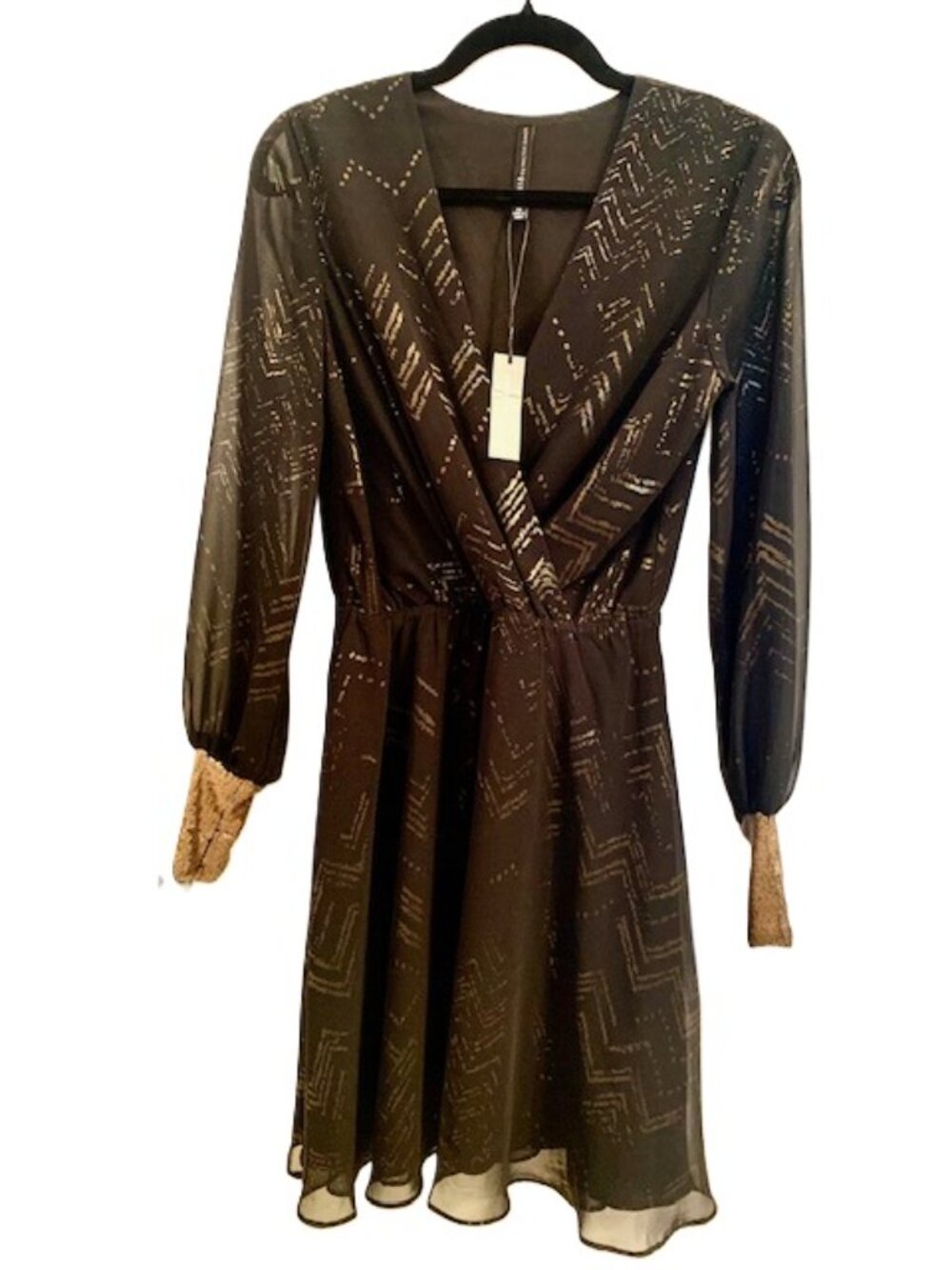 NWT Walter Baker Julianne Black Gold Metallic Dress S/M